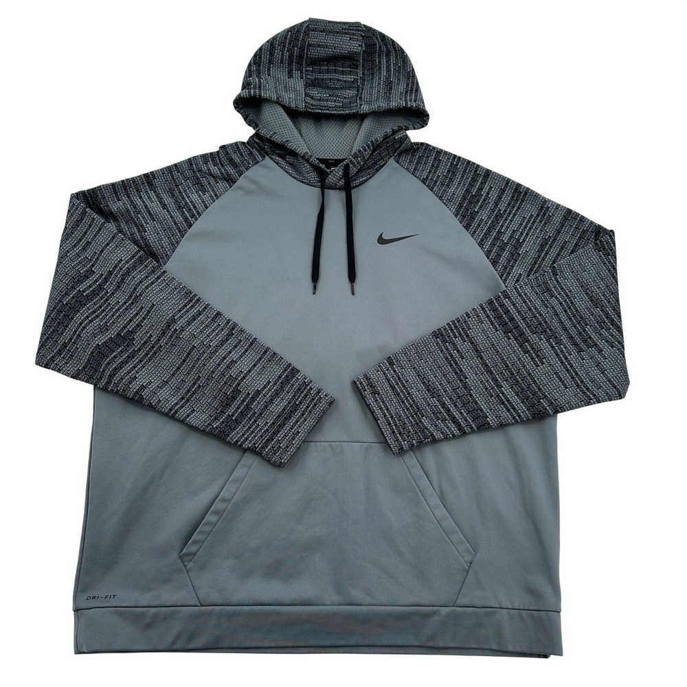 Nike Dri-FIT  Hoodie Grey All Over Logo Print Raglan Pullover Fleece Mens 4XL